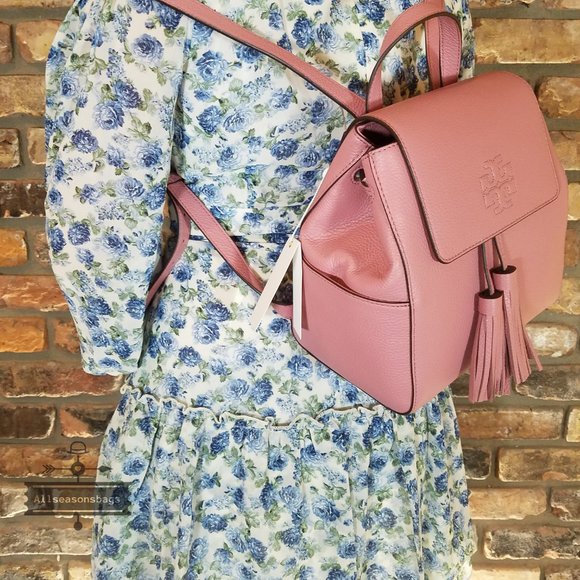 Magnolia Pink Thea Leather Backpack Tory Burch - Picture 6 of 8